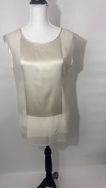 EILEEN FISHER PETITE P/P Silk Blend Cap Sleeve Blouse Top - Neutral Colorblock